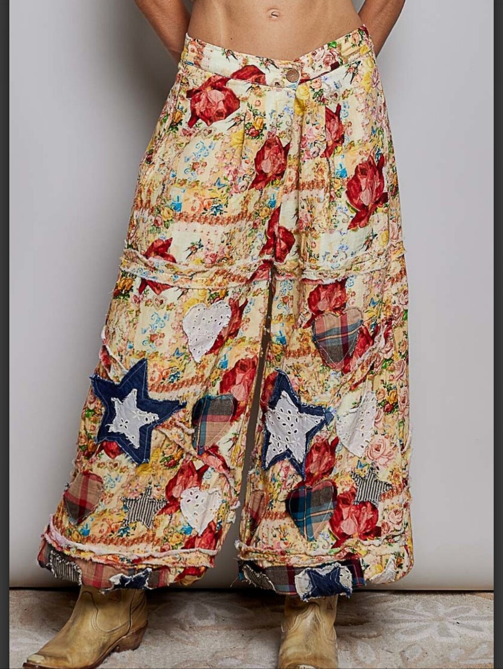 #2018 POL Gypsy Rose Patchwork Wide-Leg Pants